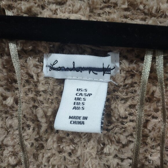 London Kaye Long Open Front Fuzzy Tan Cardigan Size Small - Picture 3 of 3